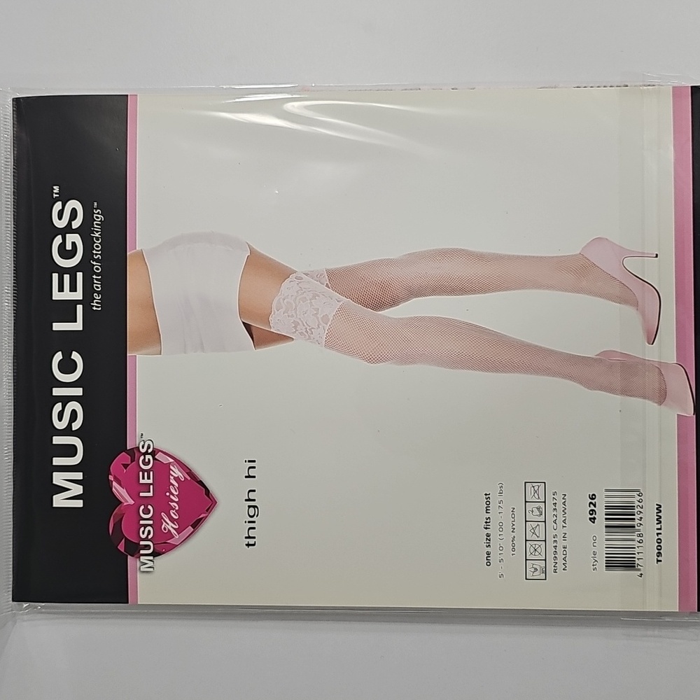 Two Tone Wide Lace Top Fishnet Thigh Hi - Picture 4 of 5